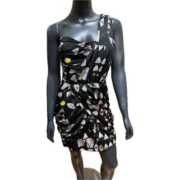 Mara Hoffman Black Multicolor One Shoulder Cocktail Mini Dress Size 4 - Picture 1 of 9